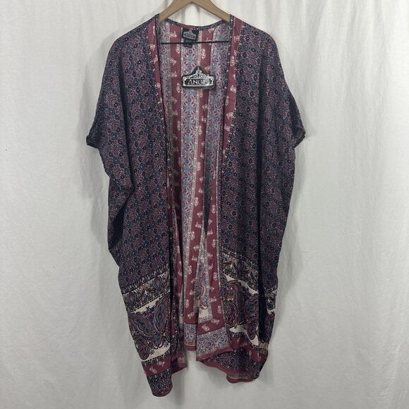 Angie Purple Spice Paisley Kimono Duster Womens Size L Boho Western Fall - Picture 1 of 9